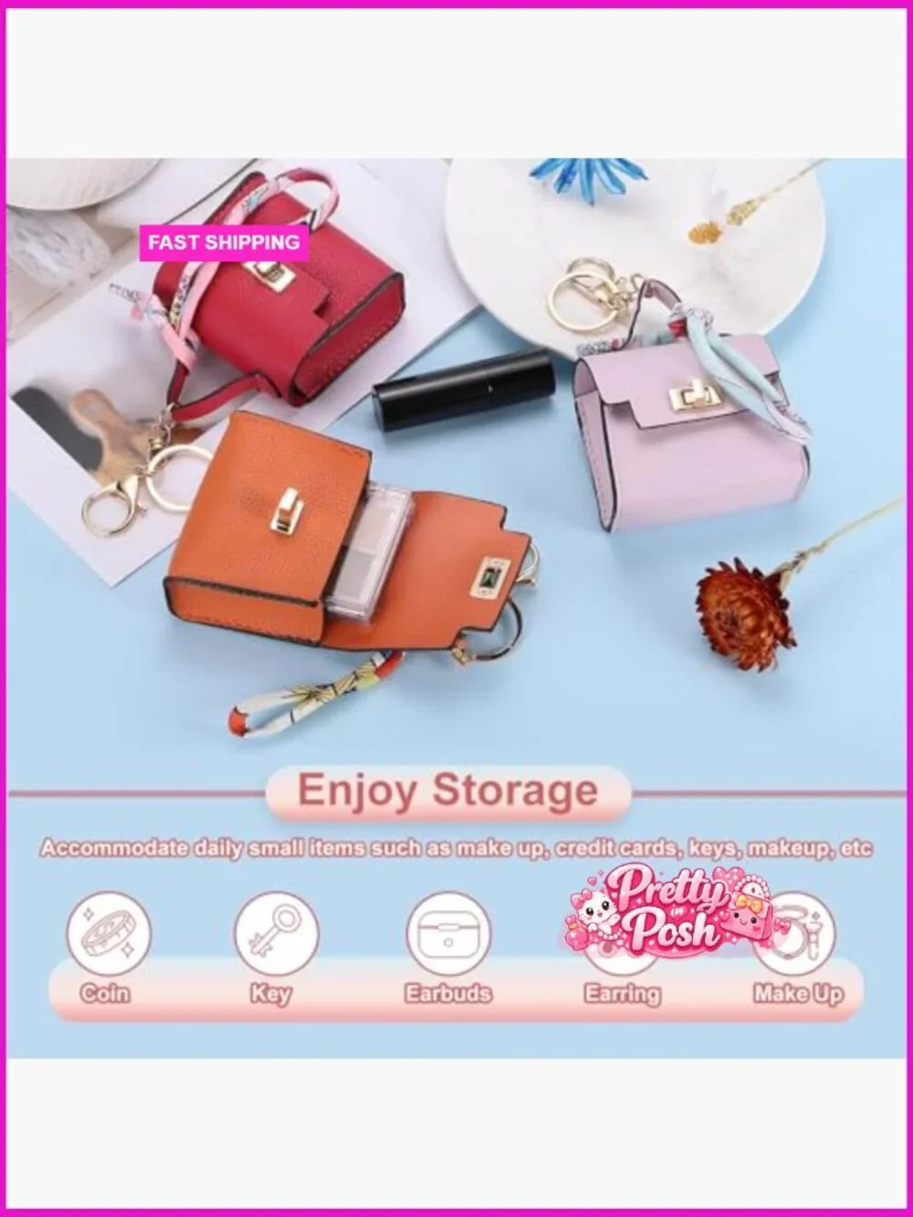 PU Leather Mini Backpack Keychain Coin Purse Earbud Bag Organizer